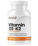 ELEMENTAL HEALTH SCIENCES VITAMIN D3+K2 BOTTLE IMAGE AVAILABLE EXCLUSIVELY AT NUTRISHOP