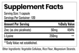 ELEMENTAL HEALTH SCIENCES ZINC SUPPLEMENT FACTS IMAGE AVAILABLE EXCLUSIVELY AT NUTRISHOP